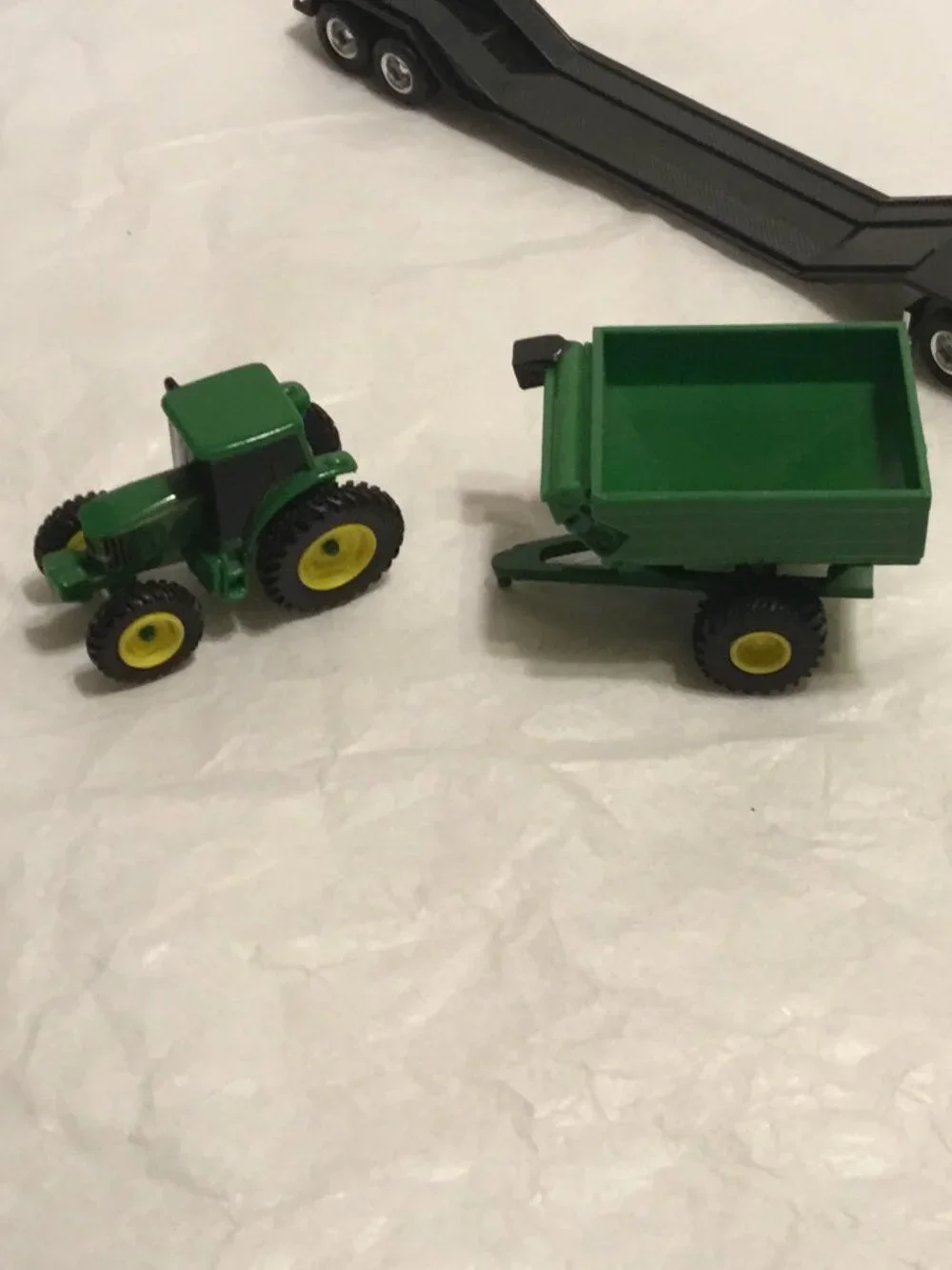 Vintage die cast John Deere tractor trailer and trailer w/ tractor and grain bin